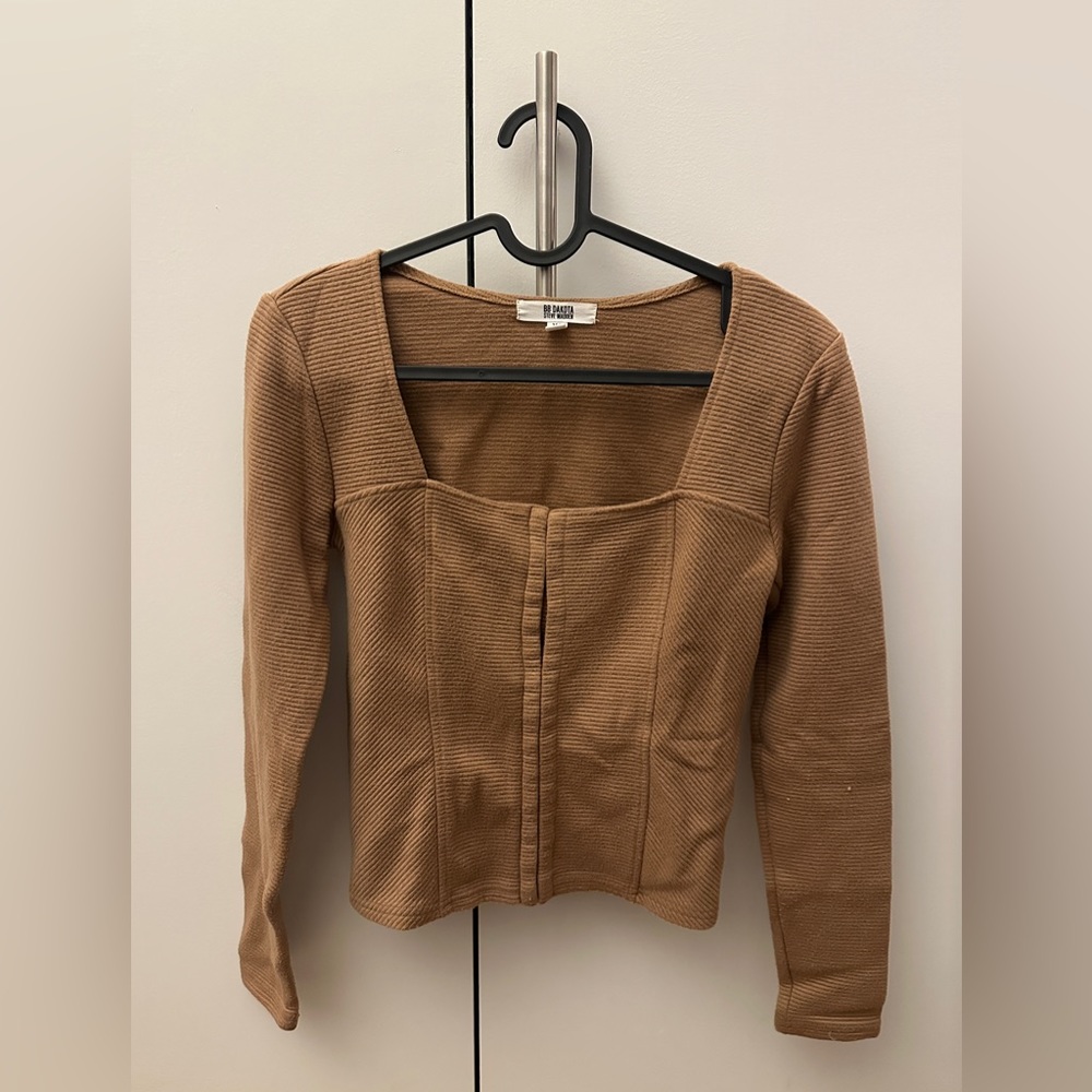 Steve Madden brown Ribbed Corset-Seamed top from Anthropologie! Size XS